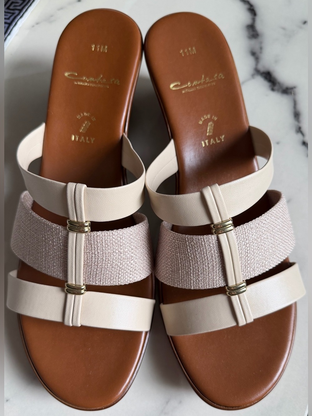 Contesa Italian Shoemakers Made in Italy Wedge Slide Sandals Cream 11M